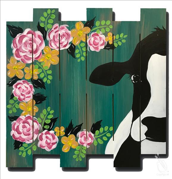 Floral Cow on wood