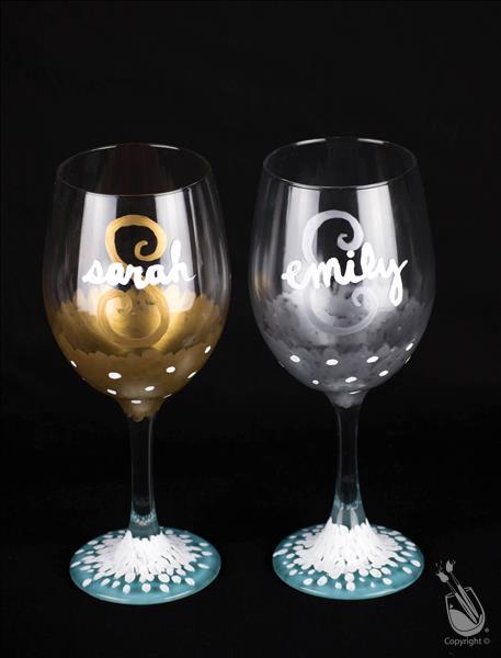Metallic Monogram - Wine Glass or Beer Mug Set