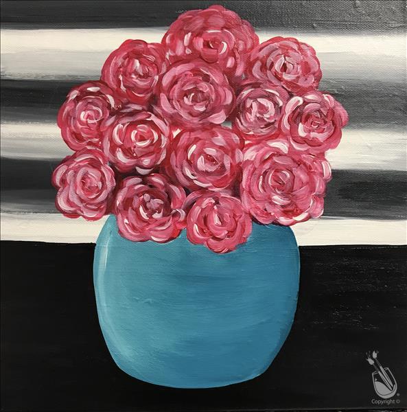 Pink flowers with Turquoise Vase