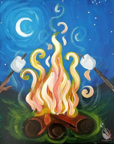 How to Paint a Night Campfire, Paint and Sip at Home