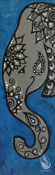 Tall Paisley Elephant - Silver and Blue