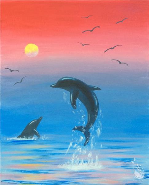 dolphin painting sunset