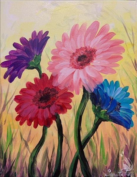 DAY CLASS! Gerbera Daisies on Yellow Background