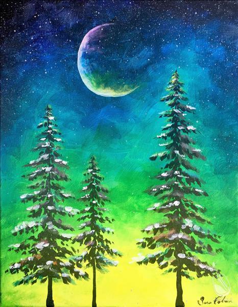 Blacklight Moonlight and Pines