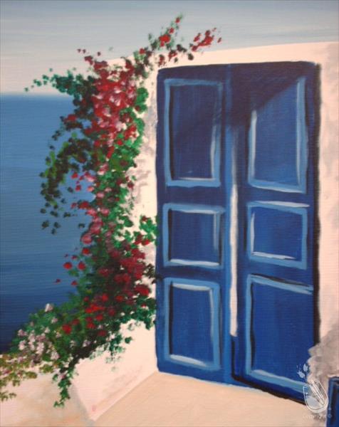 Santorini’s Blue Doors- Paint a Beautiful Sunday!