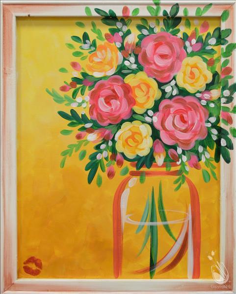 Golden Afternoon Bouquet Framed Canvas