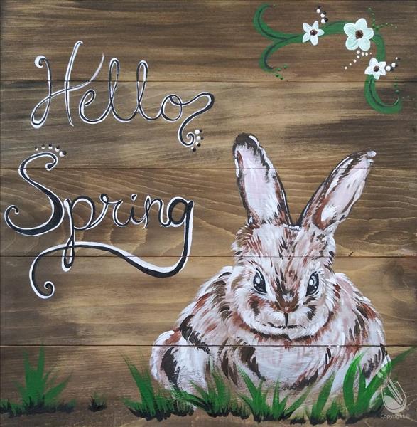 Rustic Hello Spring Bunny Real Wood Board