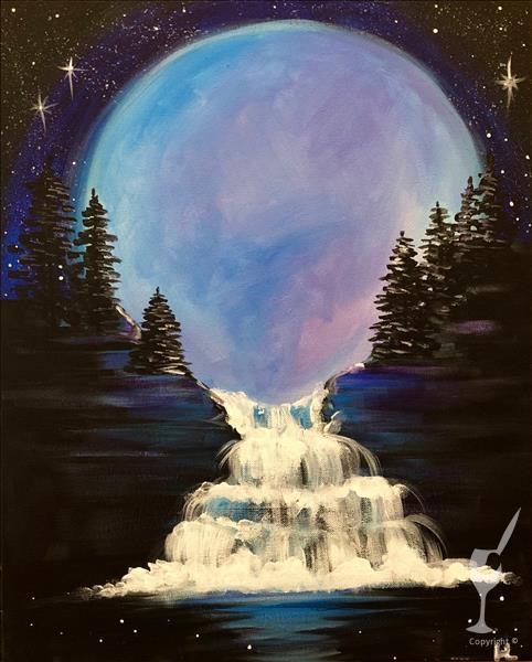 How to Paint Moon Waterfall