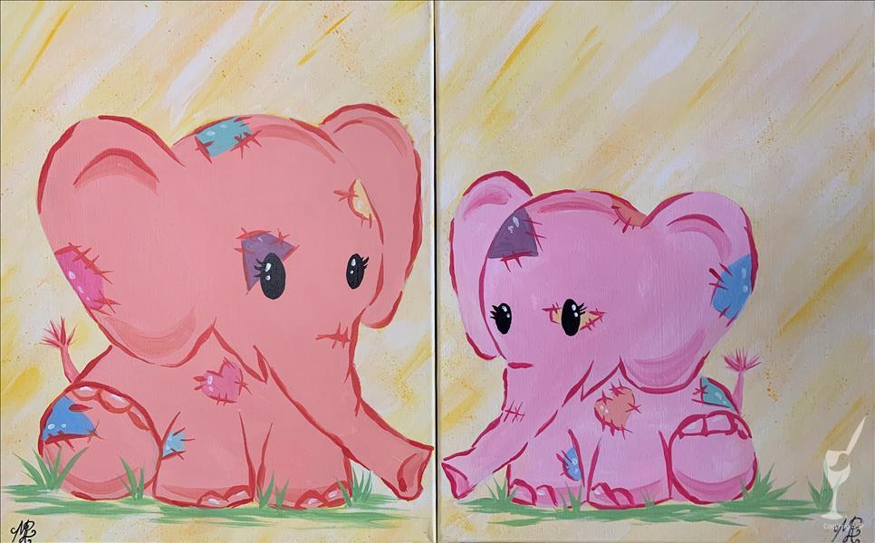 Summer Fun Mommy, Me and Elephants 12x12 canvas