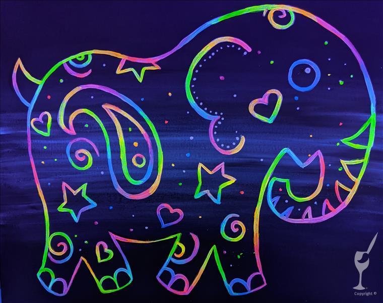 Neon Paisley Elephant BLACKLIGHT