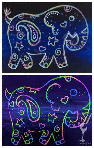 Neon Paisley Elephant Blacklight Set
