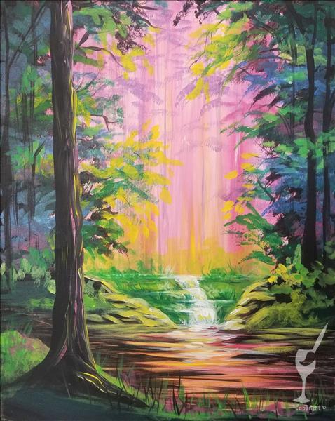 BRIGHT FOREST WATERFALL- Evening Art Party