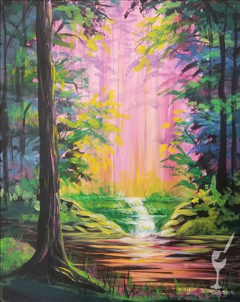 Bright Forest Waterfall Wednesday July 31 2024 Painting with