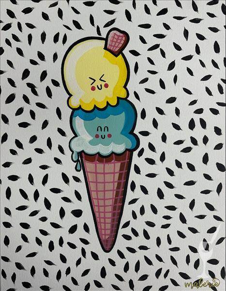 Rainbow Kawaii - Ice Cream (Ages 6+) 11X14 canvas