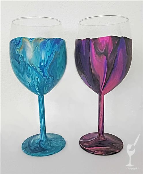 2 Wine Glasses ~ Paint Pour