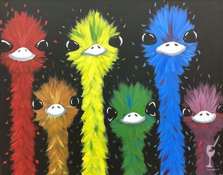 NEW! SUMMER FUN! Colorful Ostriches  (All Ages)