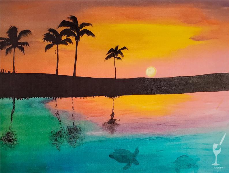 Palm Tree Turtle Sunset
