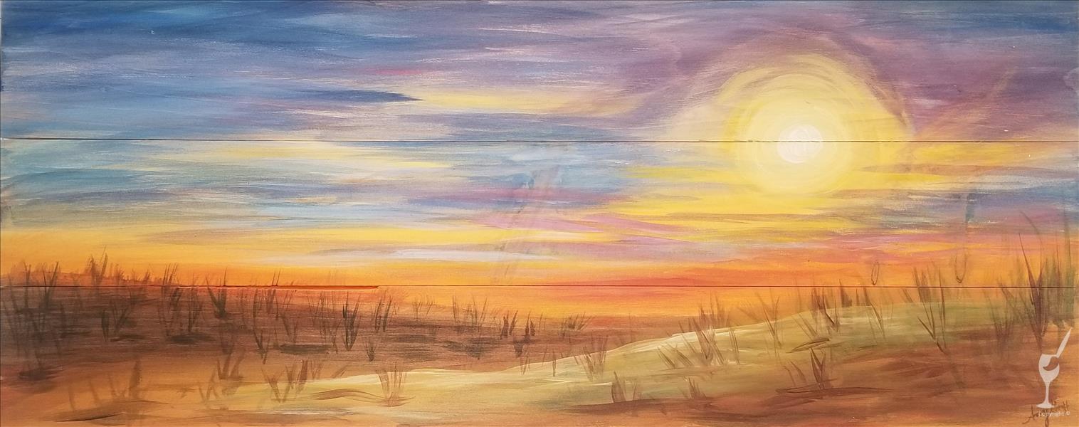 A Sandy Sunset in a Wood Board 10.5x26"