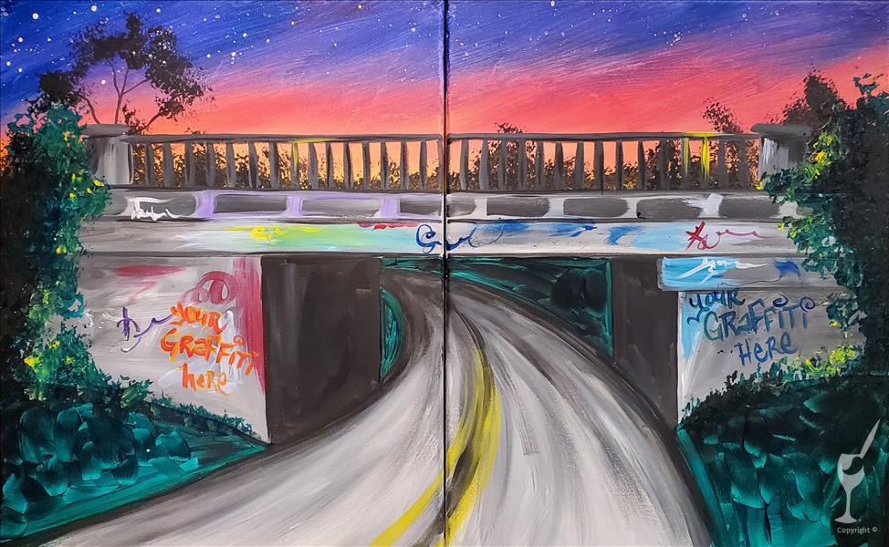 Graffiti Bridge at Sunset -Set-in a 24x36” Canvas