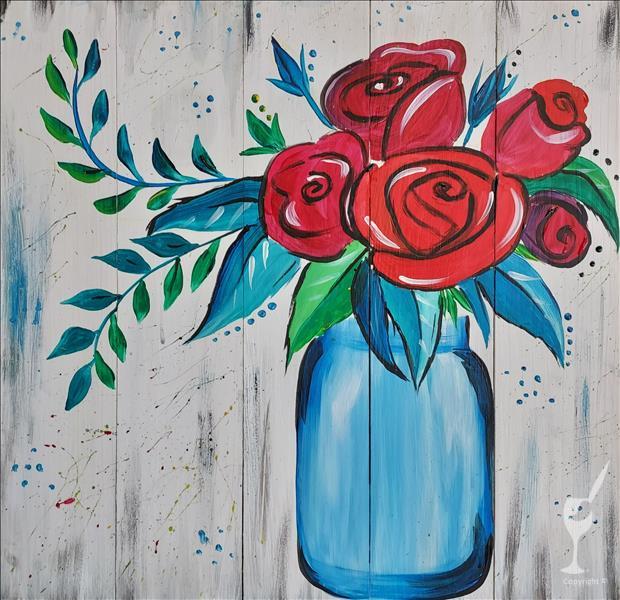 Red Roses in 12x12" Wood Plank Board