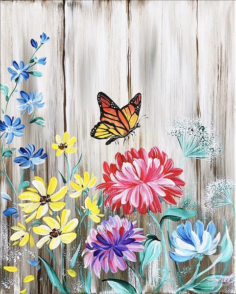 Wildflowers with Butterfly (Canvas or Wood Board)