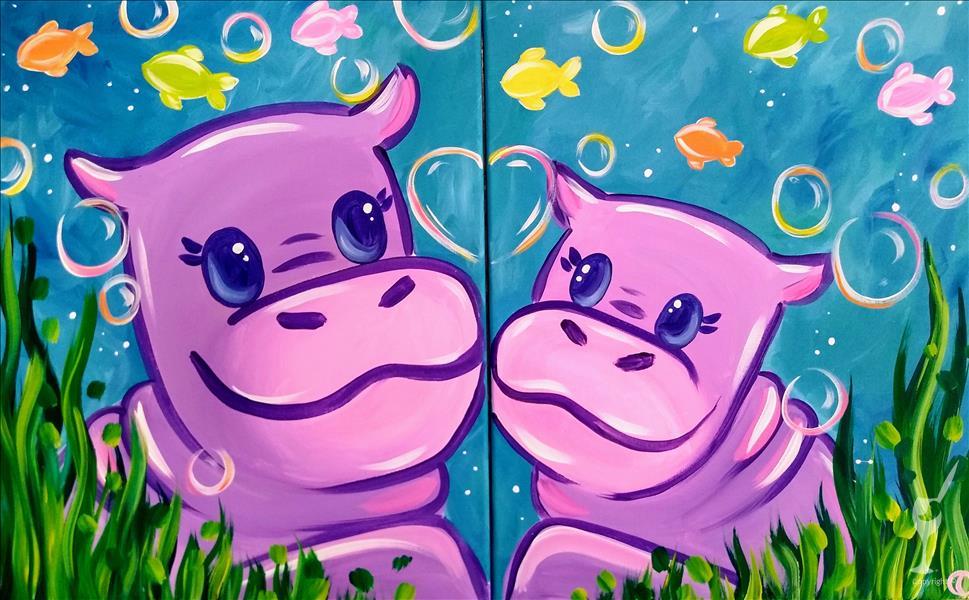 How to Paint Happy Hippos Side-by-side FUN! 6+