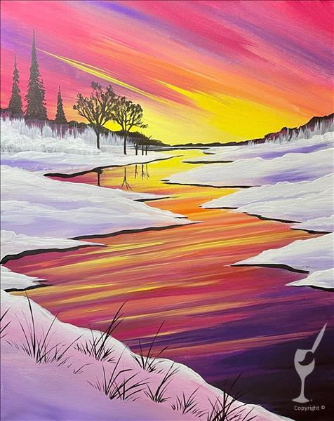 Winter River Sunset--Double Paint Points!
