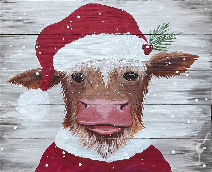 Christmas Cow on REAL WOOD BOARD.