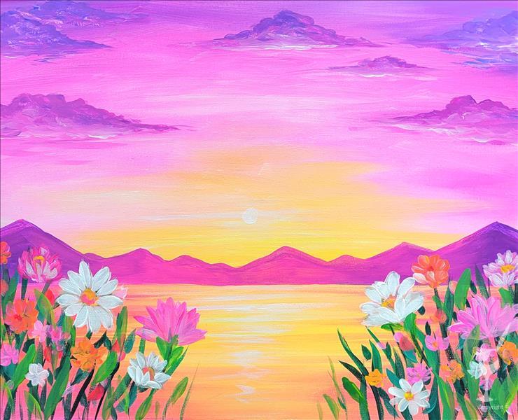 *Double Paint Points* Floral Mountain Sunset