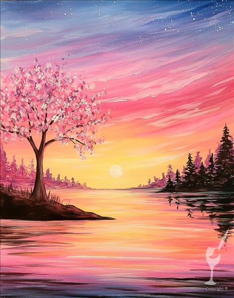 Cherry Blossom Sunset- NEW ART!
