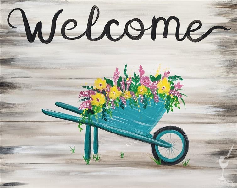 Daytime ART: Welcome Wheel Barrow Blooms