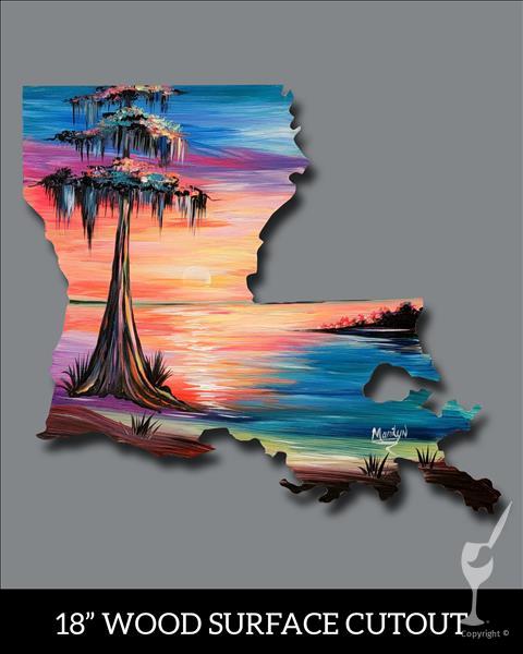 Louisiana Wooden Cutout BRIGHT BAYOU SUNSET