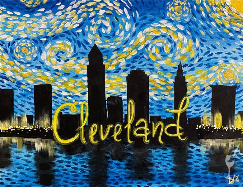 Cleveland Skyline Under A Starry Night