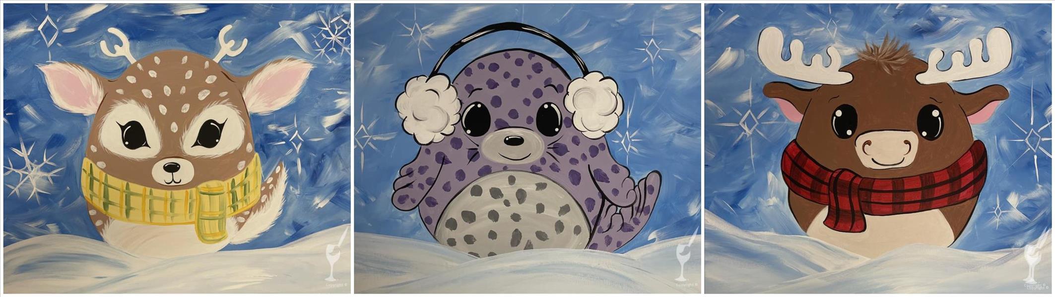 How to Paint Squishy Winter Animals - (11x14 Canvas)