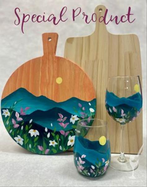 Cutting Board and Wine Glass Set