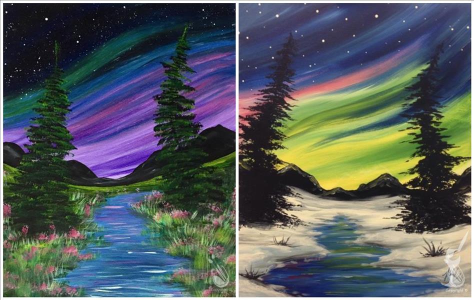 Northern Lights with Coffee, Paint & Brushes!