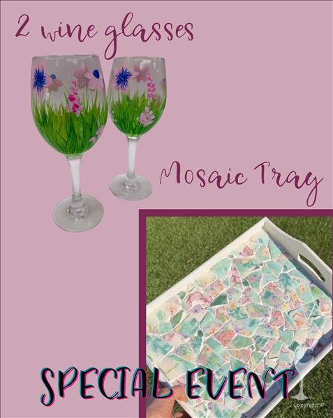*Special Event* 2 Wine Glasses & Mosaic Tray