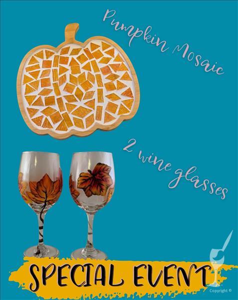 *Special Event* 2 Wine Glasses & Pumpkin Mosaic