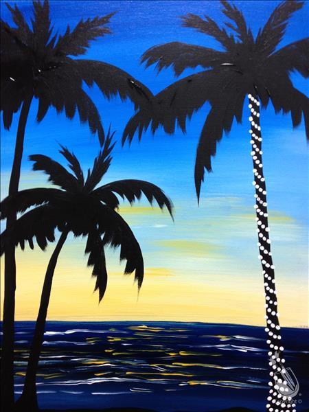 Lighted Palms at Sunset - Fairy Lights Available!