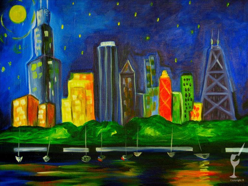 How to Paint My Kind of Town- Colorful Starry Chicago