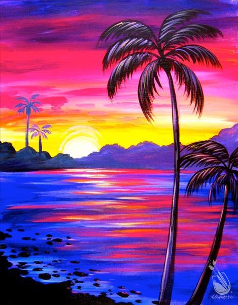 blue pink sunset painting