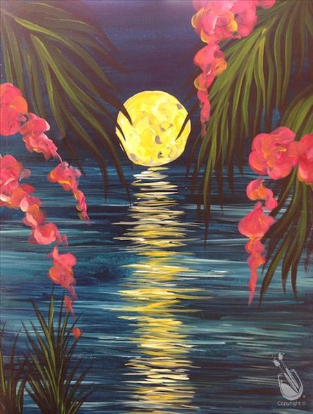 How to Paint Full Moon Sunday - Beach Moonlit Palms