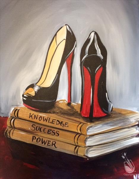 Art Remedy Stilettos And Stacked Books Framed On Canvas Painting