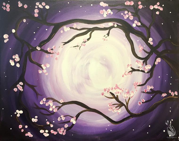 LATE NIGHT - Vibrant Moonlit Cherry Blossoms