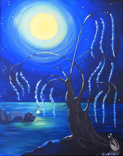 Moonlit Willow on the Water