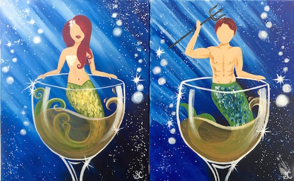Mermaid and Merman Wine - Set - Couples or Indiv