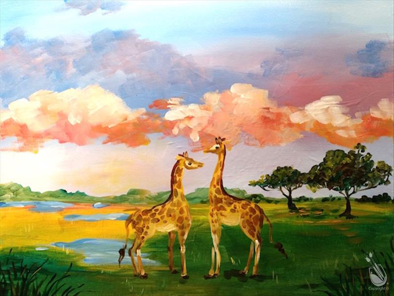 Giraffes on the Savannah at Sunrise