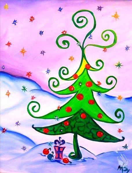 How to Paint Curly Christmas Tree (All Ages) *add candle